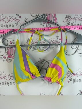 Bikini halter top Colorful Striped Triangle Bikini Top - Yellow, Pink & Mint